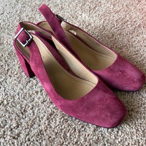 Purple Vionic Slingback Block Suede Heels